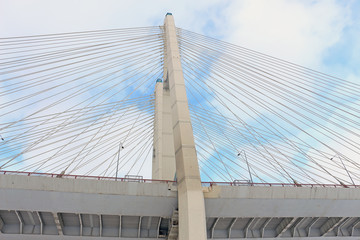 Obraz premium view of cable-stayed bridge from below