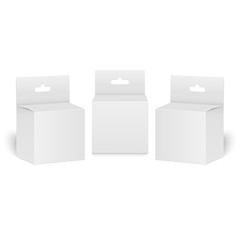 Obraz premium White Product Package Box With Hang Slot. Mock Up. Vector