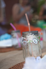 Outdoor Summer Party Table Setting with Mason Jars