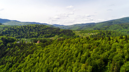 Aerial view of beautiful Carpathian mountains in summer.