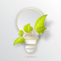 Environmental protection with lightbulb and plant. Ecology concept. Vector illustration.