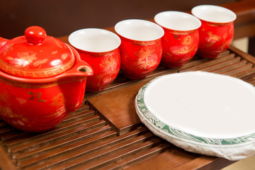 Chinese tea ceremony, Puer tea in assortment	