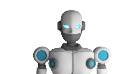 Portrait of robot isolated on white, artificial intelligence in futuristic technology concept, 3d illustration