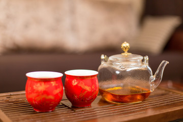 Chinese tea ceremony, Puer tea in assortment	