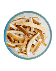 Hot bread crumbs in bowl