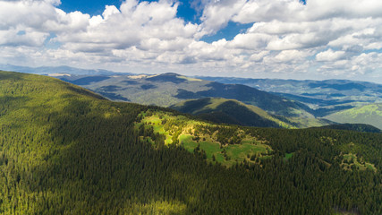 Naklejka premium Aerial view of beautiful Carpathian mountains in summer.