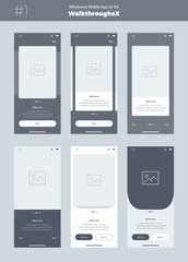 Wireframe kit for mobile phone. Mobile App UI, UX design. New OS Walkthroughs. Onboarding screens.