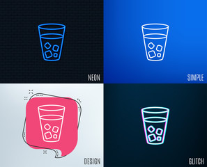 Glitch, Neon effect. Ice tea line icon. Soda drink sign. Fresh cold beverage symbol. Trendy flat geometric designs. Vector