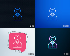 Glitch, Neon effect. Copyrighter line icon. Writer person sign. Copywriting symbol. Trendy flat geometric designs. Vector