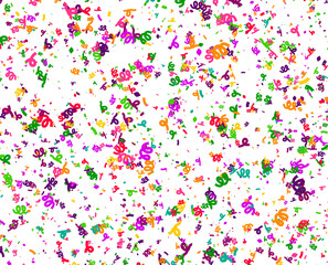 Carnaval or Festival Confetti. Colorful confetti pieces. Celebration party or Holiday background. Flying colorful glitter particles. Decoration pattern. Vector