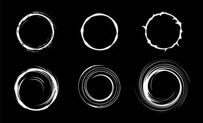 Space black hole set. Swirl abstract circles. Isolated vector illustration.