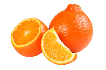 orange tangerine or mandarin with slices isolated on white background