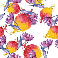 Pink amaryllis. Seamless background pattern. Fabric wallpaper print texture. Aquarelle wildflower for background, texture, wrapper pattern, frame or border.