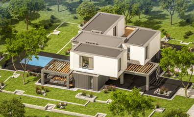 3d rendering of modern house in the garden