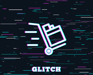 Glitch effect. Push cart line icon. Delivery service sign. Express shipping symbol. Background with colored lines. Vector