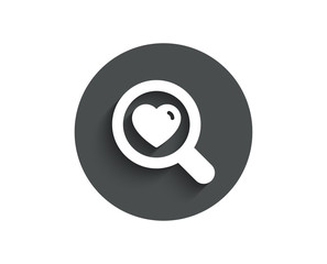 Love dating simple icon. Search relationships sign. Valentines day symbol. Circle flat button with shadow. Vector