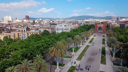 Barcelona, Spain. Aerial view of the Arc de Triumph