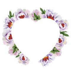 Gently pink peonies. Floral botanical flower.Frame border ornament square. Aquarelle wildflower for background, texture, wrapper pattern, frame or border.