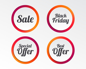 Sale icons. Best special offer symbols. Black friday sign. Infographic design buttons. Circle templates. Vector