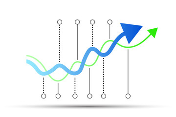 Blue curve arrow up with graph