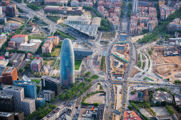 Barcelona aerial  high angle view with skyscrapers, Spain