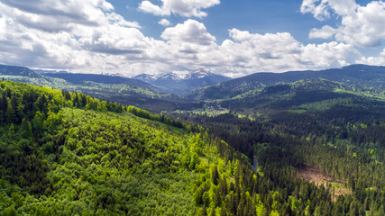 Fototapeta na wymiar Aerial view of road to Hoverla, Ukraine Carpathian mountains.