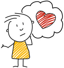 stick man standing and thinking bubble expression illustration yellow heart red