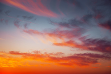 Fiery, orange and red colors sunset sky. Beautiful background
