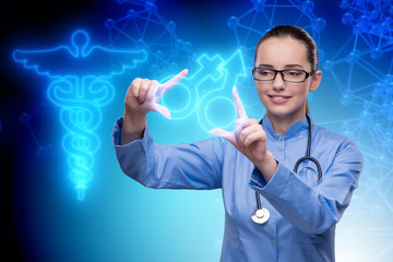 Fototapeta na wymiar Woman doctor in telemedicine futuristic concept