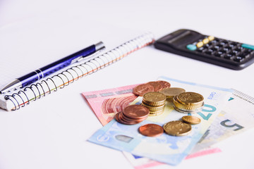 concept of calculating savings on a white background