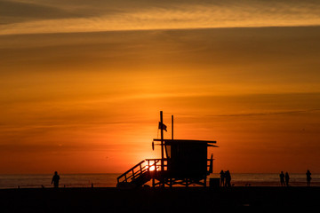 Santa Monica sunset pier lifeguard tower