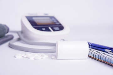 instruments for measuring blood pressure on a white background