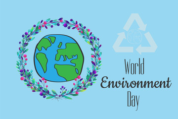 World environment day hand lettering card on blurred background. Vector illustration.