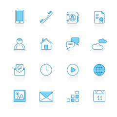 Line with blue background Communication, connection and mobile phone icons - vector icon set