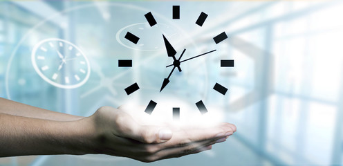 hand with clock, concept of time and schedule