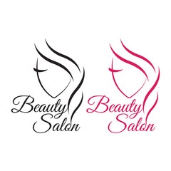 Beautiful woman face logo template for hair salon. Logo hair template