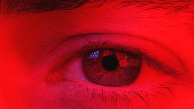 Macro on man eye expressing serious and expressionless expression