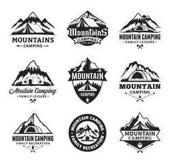 Set of vector mountain camping logo