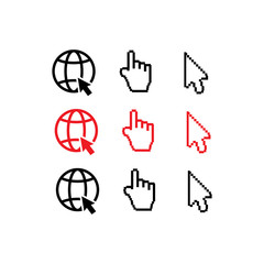 Finger hand thumb up and magnifier. Hand arrow web cursor vector