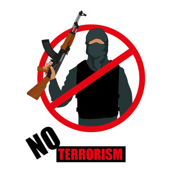 Terrorist with weapon. Stop terrorism. Terrorism concept. Vector graphics to design.