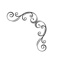 Decorative ornamental corner. Floral filigree frame. Antique swirl pattern, Calligraphic design element. Wedding invitation, Save the date card, Greeting card. Vector.