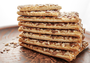 Crackers made of spelt flour and various types of seeds