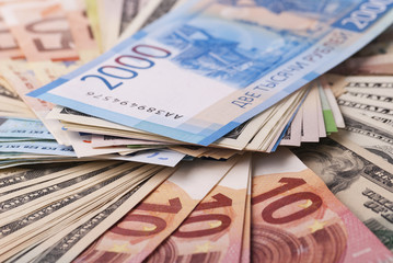 Dollar, euro, ruble banknotes