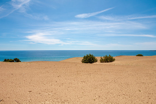 Desert and beach at lake Korission in Corfu, Greece