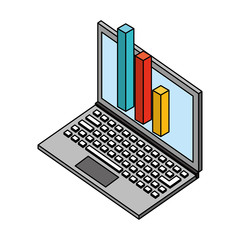 laptop statistic financial chart isometric design vector illustration