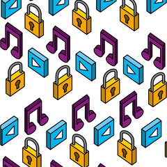 cyber security player music isometric background vector illustration