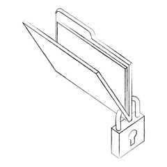 folder data cyber security isometric design vector illustration sketch