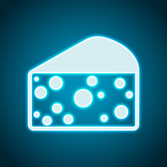 piece of cheese icon. Neon style. Light decoration icon. Bright electric symbol