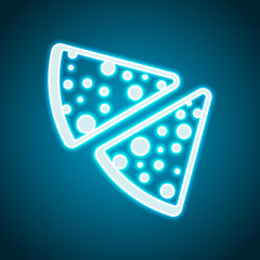 pieces of pizza icon. Neon style. Light decoration icon. Bright electric symbol