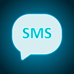 sms icon. Neon style. Light decoration icon. Bright electric symbol